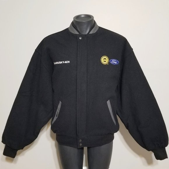 Vintage FORD UAW Sandusky Ohio ACH Jacket L Wool Blend Leather Union Line Coat - Picture 2 of 11